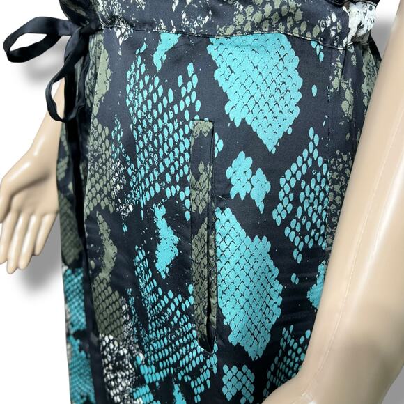 Kenneth Cole New York Womens Blouson Dress Snakeskin Print Black Teal Medium - Picture 11 of 16